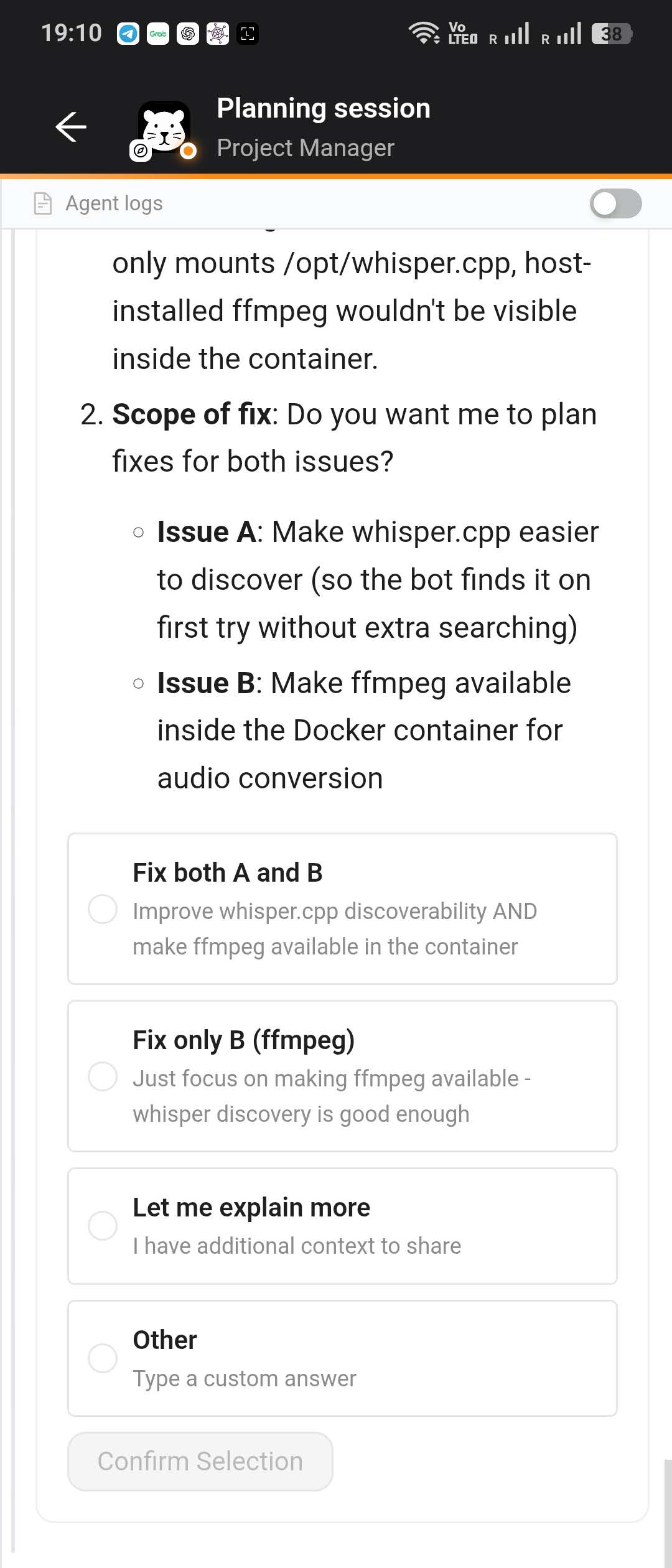 Ragondin AI mobile conversation interface